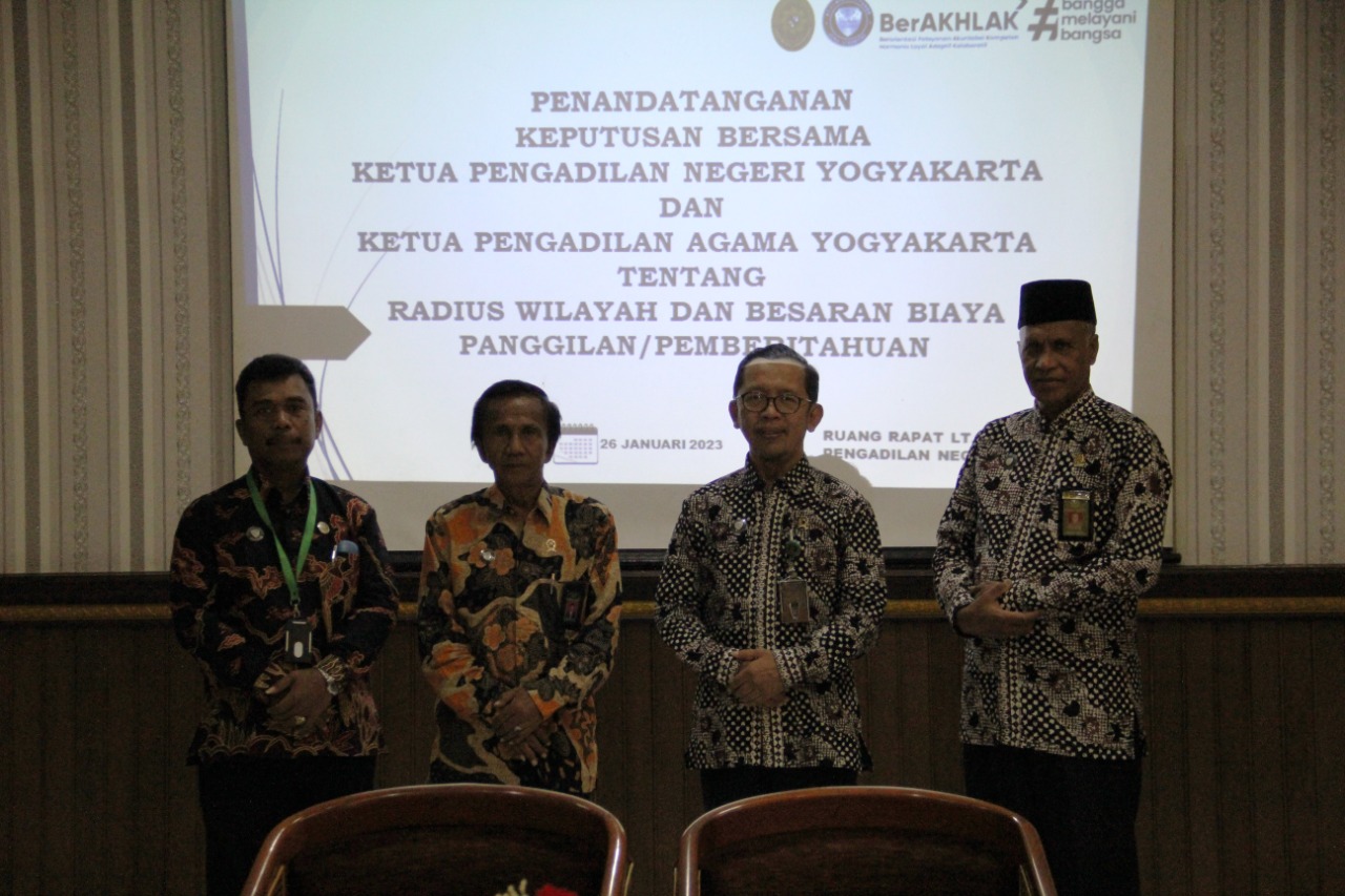 Penandatanganan Keputusan Bersama Radius Wilayah dan Besaran Biaya Panggilan/Pemberitahuan dalam Wilayah Hukum PN Yogyakarta dan PA Yogyakarta